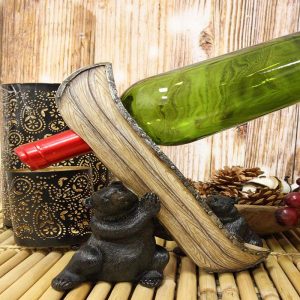 Ebros Whimsical Rustic Decorative 2 Black Bears Joint Lifting A Canoe Boat Wine Holder Figurine 9.5" High Bear Family Teamwork Storage Kitchen Organizer Decor for Cabin Lodge Cottage Western Home