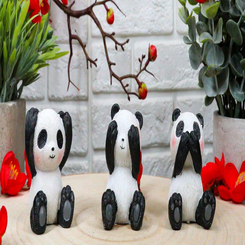 Ebros Whimsical See Hear Speak No Evil Giant Pandas Set of 3 Figurine 2"H