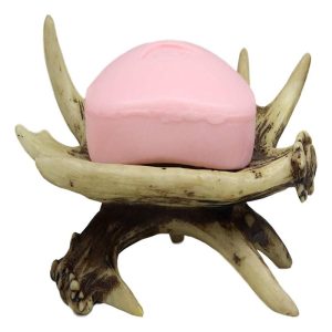 Ebros Wildlife Rustic Buck Elk Deer Stag Antlers Bar Soap Dish Holder 6" Wide Nature Lovers Hunters Cabin Lodge Country Bathroom Vanity Decorative Antler Accent
