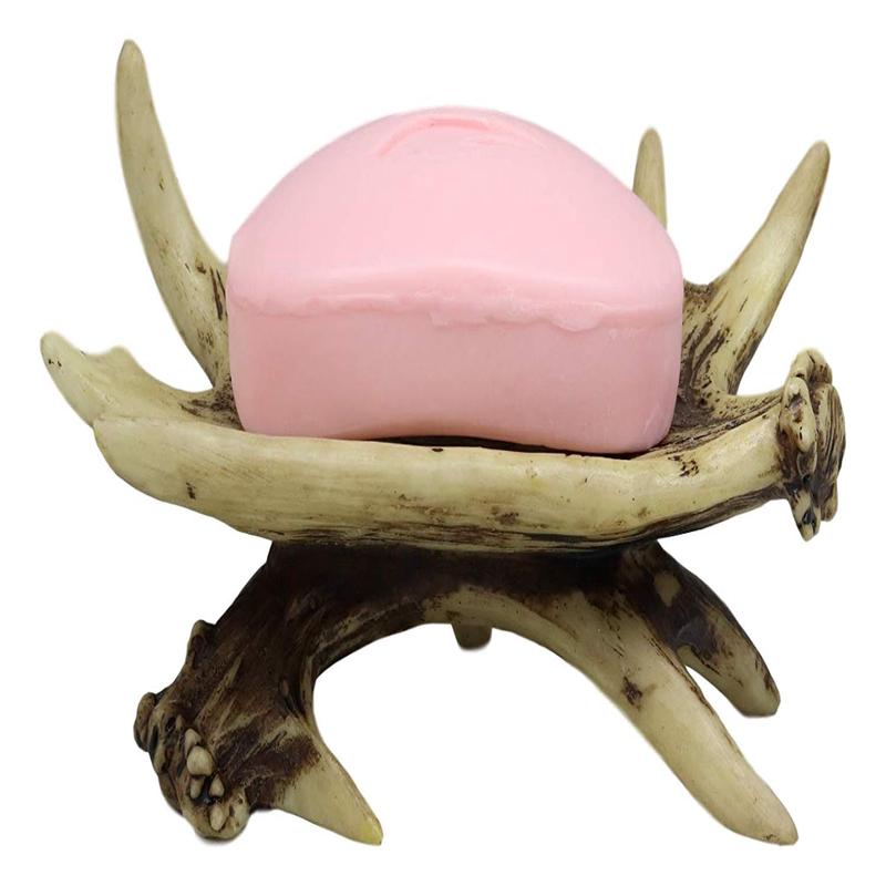 Ebros Wildlife Rustic Buck Elk Deer Stag Antlers Bar Soap Dish Holder 6" Wide Nature Lovers Hunters Cabin Lodge Country Bathroom Vanity Decorative Antler Accent