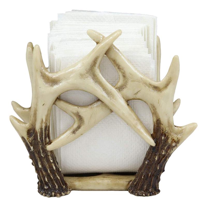 Ebros Wildlife Rustic Buck Elk Deer Stag Entwined Antlers Kitchen Paper Napkin Holder Figurine 6.5" Wide Rustic Cabin Lodge Country Dining Table Counter Top Decorative Statue
