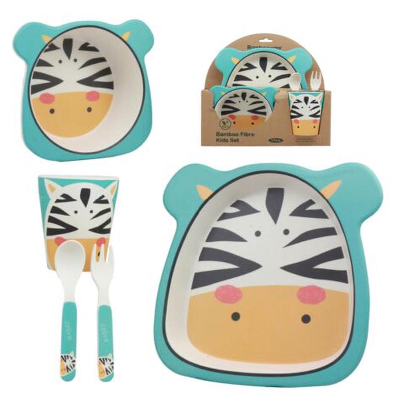 Ebros Zebra 5 Pc Organic Bamboo Dinnerware Set For Kids Children Toddler Baby