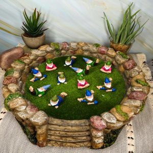 Fairy Garden Village Stone Walls Planter With Steps Display & 12 Yoga Gnomes Set
