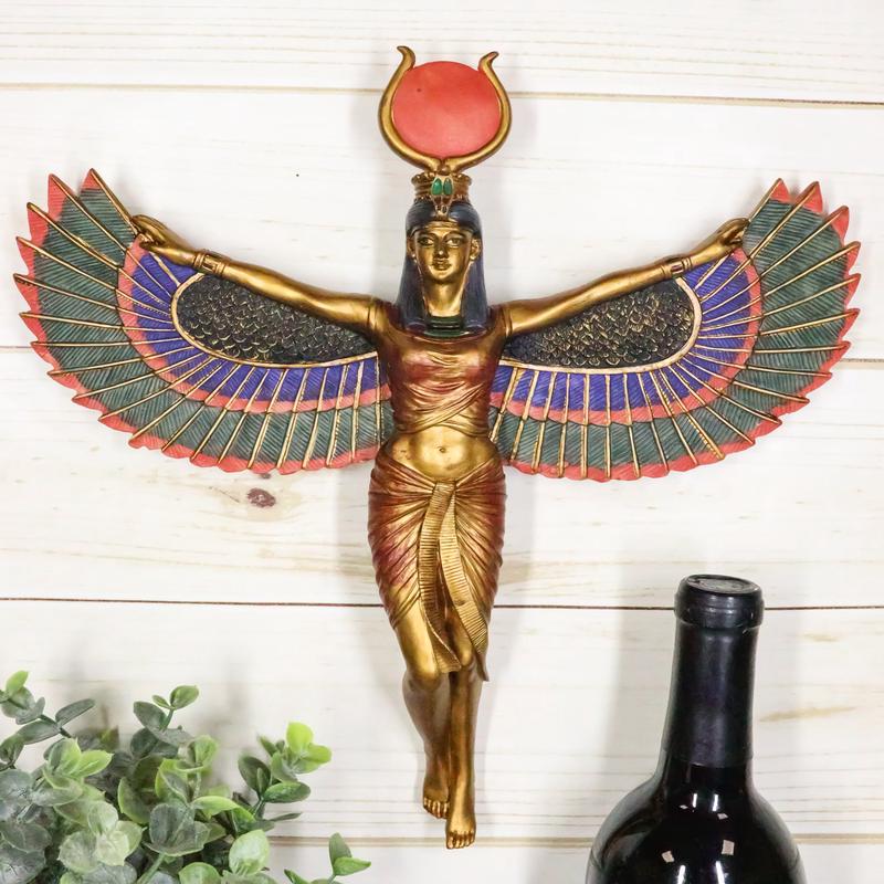 Ancient Egyptian Goddess Isis With Open Wings Wall Decor Isis Ra Deity Plaque