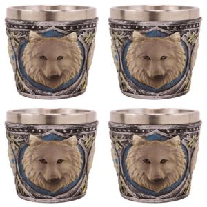 Ebros Celtic Wicca Alpha Grey Wolf Spirit 2-Ounce Shot Glass Set of 4 Novelty