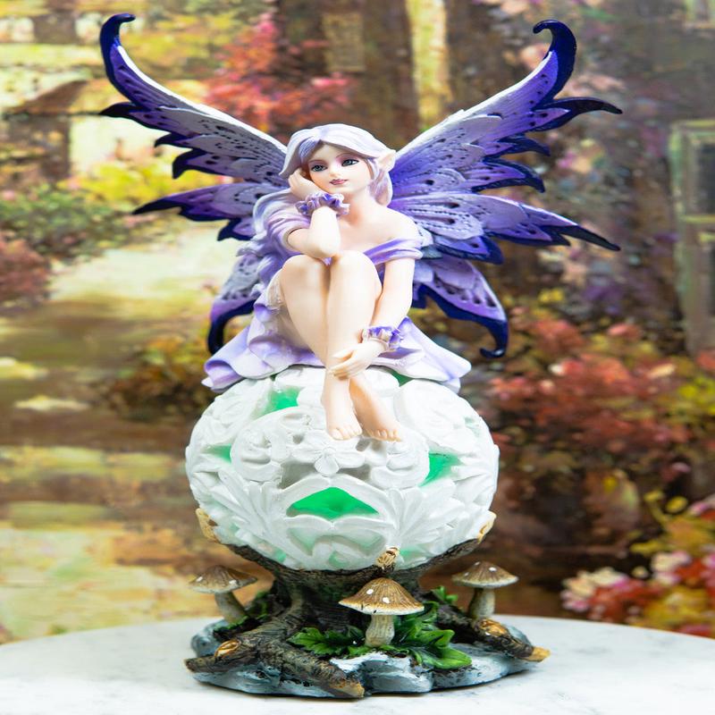 Ebros Goddess Amethyst Fairy Sitting On Filigree Orb Statue Night Light