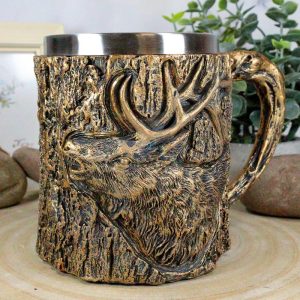 Ebros North American Elk Deer Wildlife Coffee Mug With Tree Bark Texture 12oz