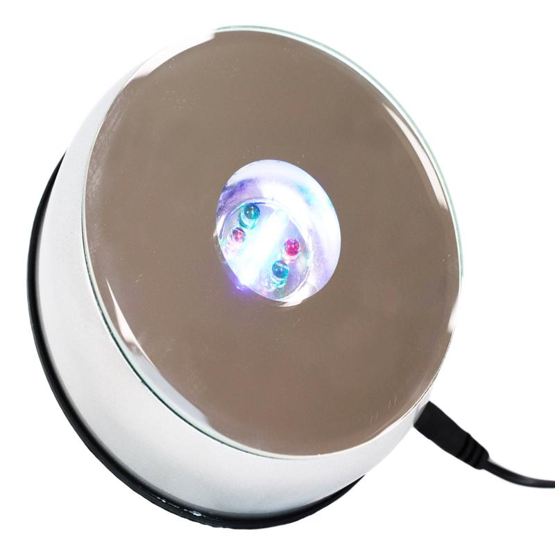 Ebros Rotating Colorful 7 LED Light Mirror Display Base for Crystal Acrylic Glass Art