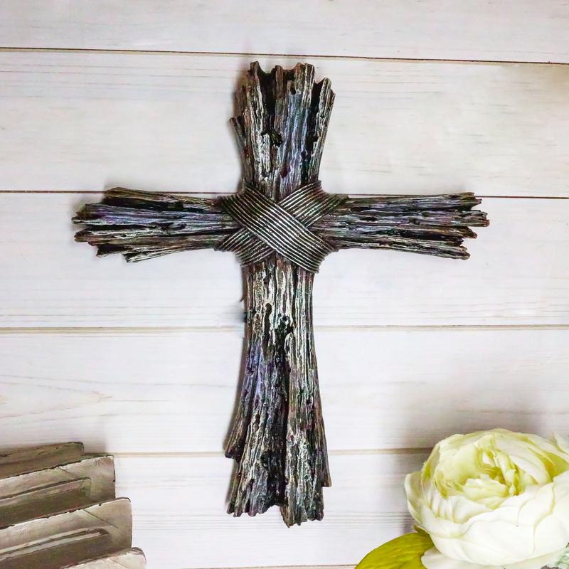Ebros Rustic Faux Resin Driftwood Finish Crucifix Rugged Wall Cross Decor 13"H