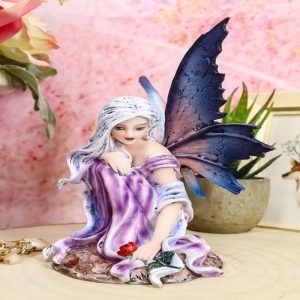 Ebros Silver Haired Winter Fairy Holding Red Rose Figurine Fairy Garden