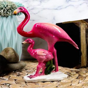 Ebros Tropical Rainforest Birds Pink Flamingo Mother W/ Chick Family Figurine