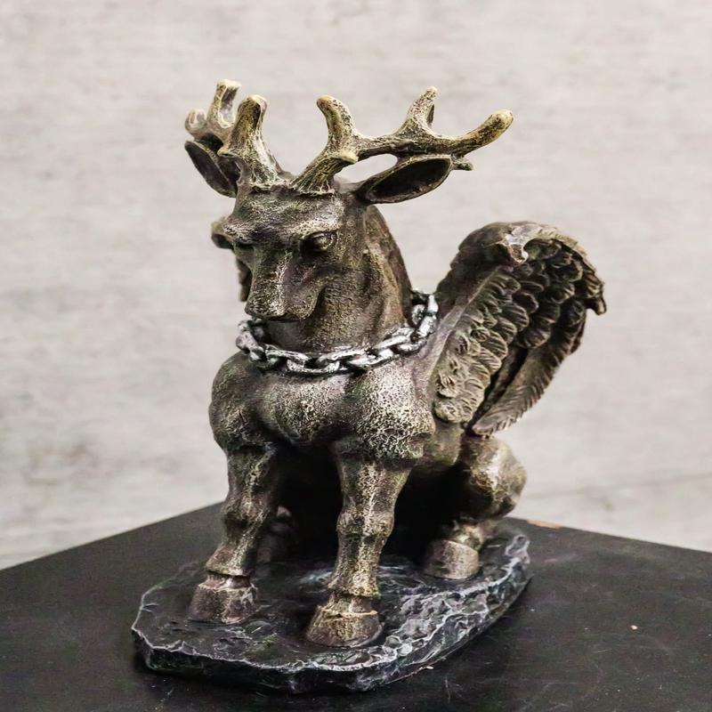 Gothic Sitting Winged Pegasus Stag Horned Gargoyle in Stoic Pose Statue 6.25"H