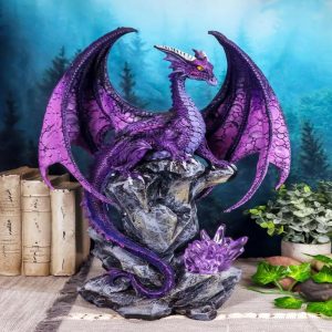 Large Hoarfrost Twilight Dragon Guarding LED Light Crystal Elements Statue