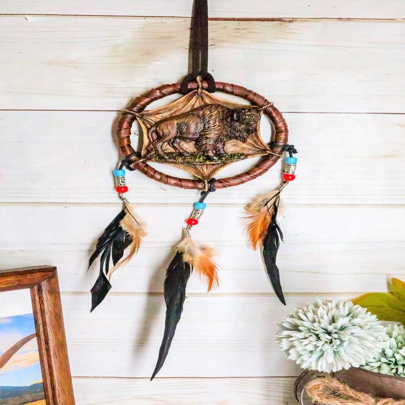 Native Indian Sacred Bison Buffalo Dreamcatcher Wall Hanging Decor Dream Catcher