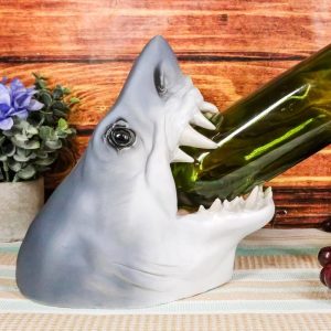 Ocean Marine Prehistoric Megalodon Shark Jaws and Teeth Wine Holder Caddy Statue