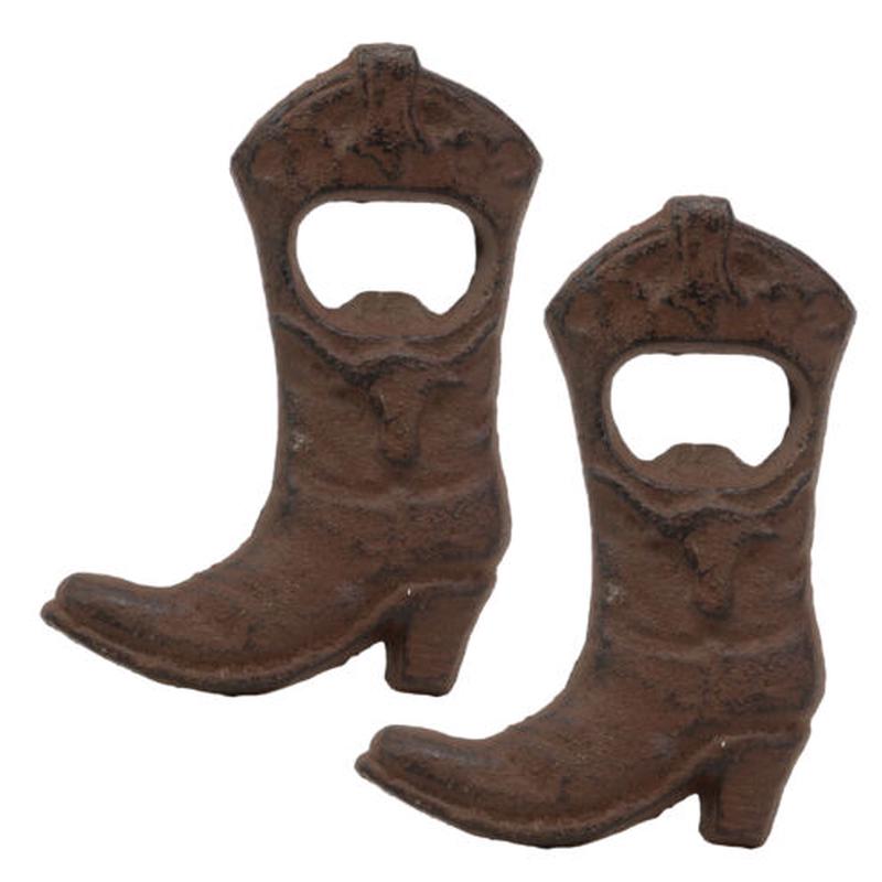 Pack Of 2 Rustic Western Longhorn Steer Cowboy Boot Cast Iron Bottle Cap Opener