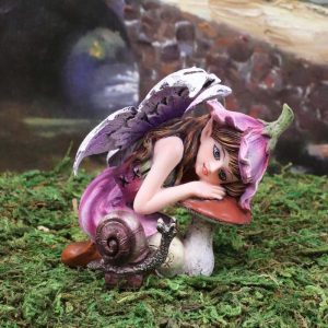 Pink Lily Fairy with Toadstool Mushroom and Snail Figurine 3.25"H Faerie Garden