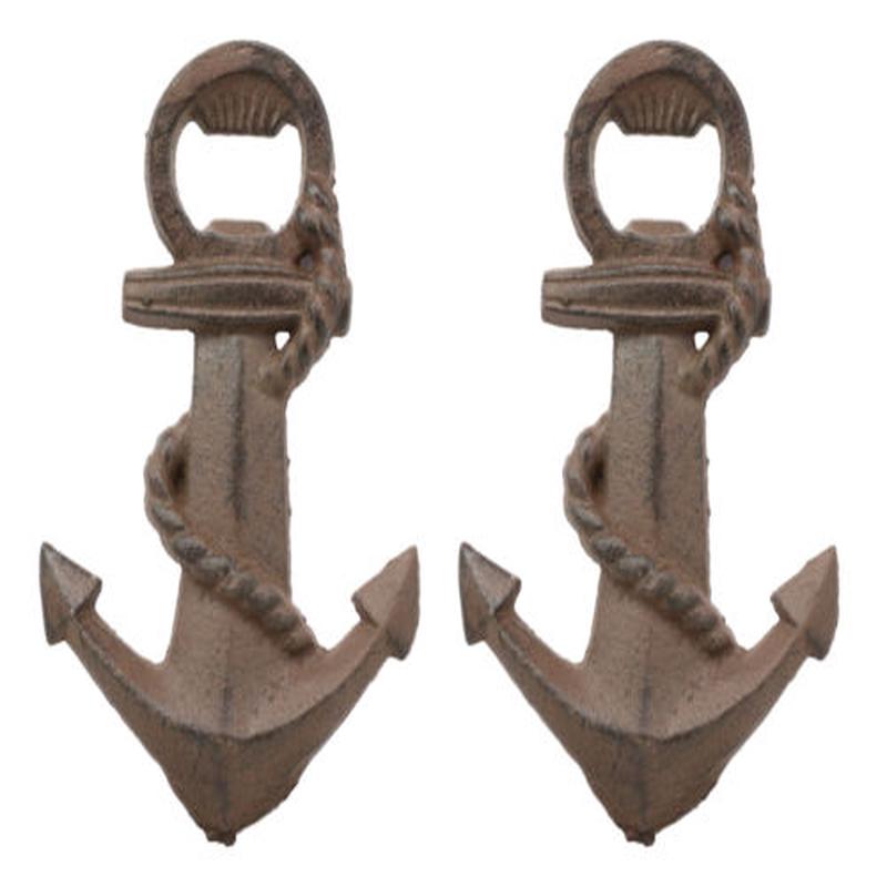Rustic Solid Cast Iron Nautical Coastal Ship Anchor Beer Bottle Opener Set Of 2