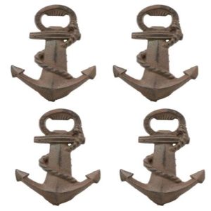 Rustic Solid Cast Iron Nautical Coastal Ship Anchor Beer Bottle Opener Set Of 4