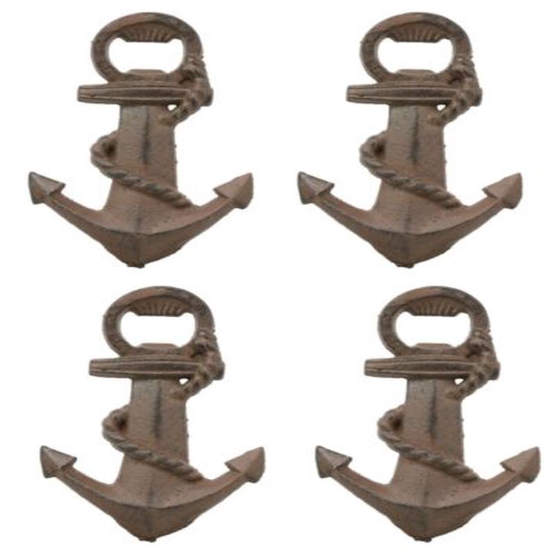 Rustic Solid Cast Iron Nautical Coastal Ship Anchor Beer Bottle Opener Set Of 4