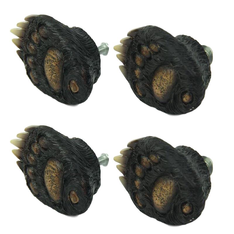 Rustic Western Black Bear Paw Drawer Cabinet Furniture Knobs Hardware Pack of 4