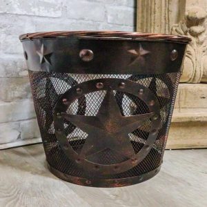 Rustic Western Lone Stars With Braided Metal Rope Trim Wire Waste Basket Bin