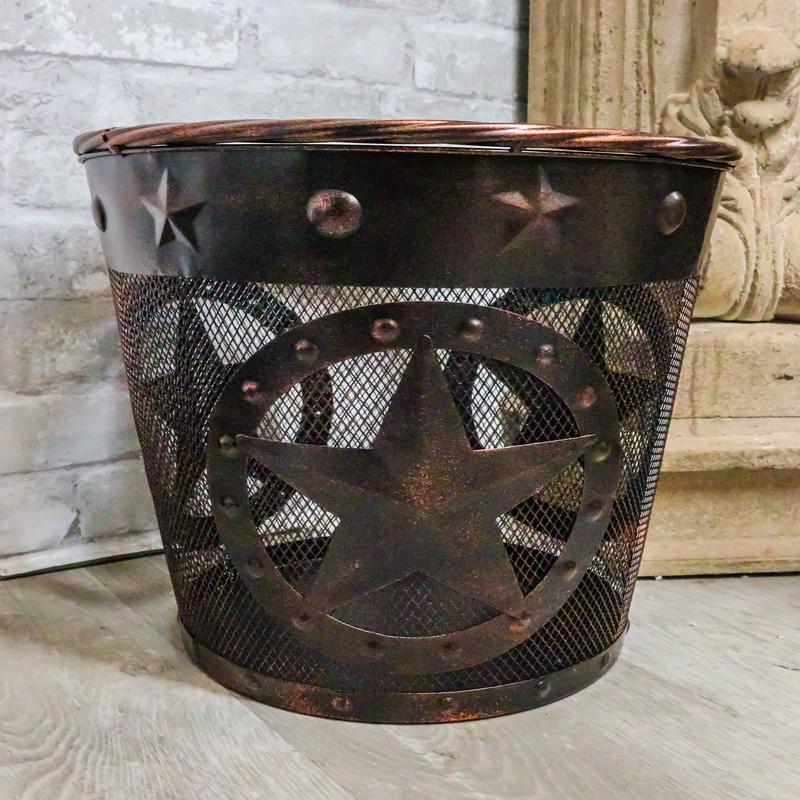 Rustic Western Lone Stars With Braided Metal Rope Trim Wire Waste Basket Bin