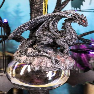 Ruth Thompson Check Mate Black Dragon On Pearl Glass Ball Ornament Figurine 5"H