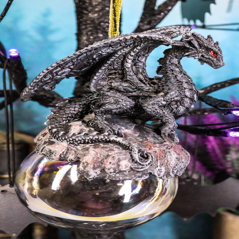 Ruth Thompson Check Mate Black Dragon On Pearl Glass Ball Ornament Figurine 5"H