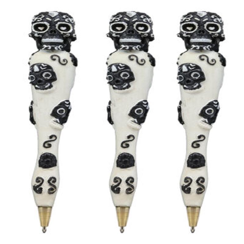 Set Of 3 Black White Dias De Los Muertos Day Of The Dead Sugar Skull Pen Pens