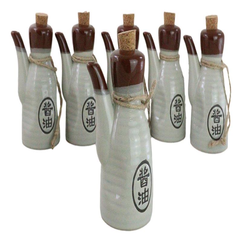 Shoyu Calligraphy White Tenmoku Porcelain Soy Sauce Dispenser Flask 7oz Set Of 6