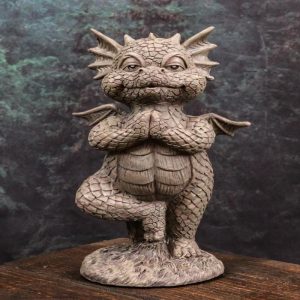 Small Baby Garden Dragon In Zero Gravity Yoga Balance Faux Stone Finish Statue