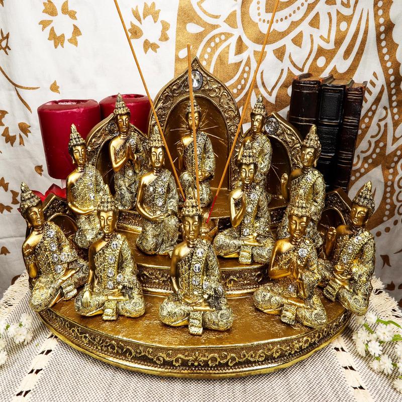 Tibetan Buddhism Altar Shrine Incense Holder Display With 12 Mini Buddhas Set