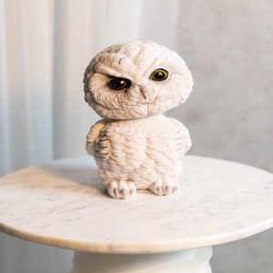 Adorable Chibi Angry Snow White Owl Standing Bobblehead Figurine Bird Decor 6"H