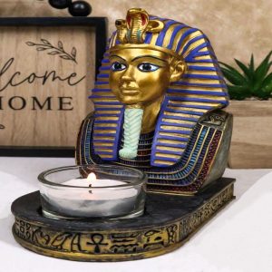 Ancient Egyptian King Ruler Pharaoh Tutankhamun Votive Candle Holder Statue