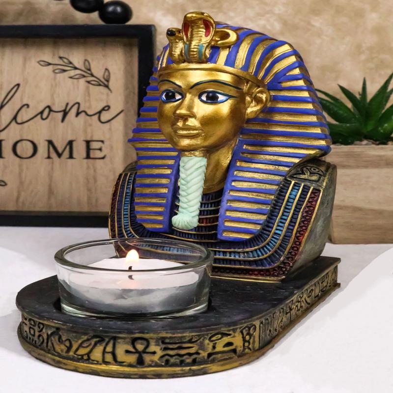 Ancient Egyptian King Ruler Pharaoh Tutankhamun Votive Candle Holder Statue