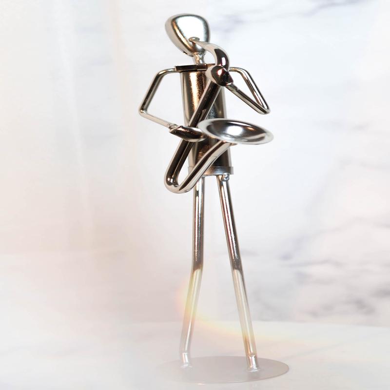 Decorative Hand Made Recycled Steel Metal Saxophone Instrument Player Musician Statue