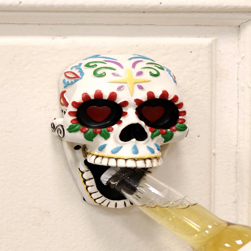 Ebros Day of The Dead White Floral Sugar Skull Wall Mounted Bottle Opener