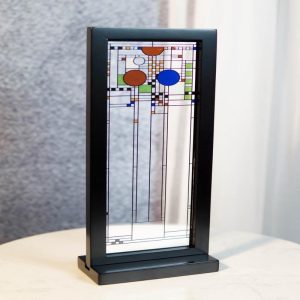 Ebros Frank Lloyd Wright Coonley Playhouse Middle Panel Stained Glass Wood Framed