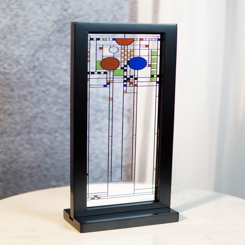 Ebros Frank Lloyd Wright Coonley Playhouse Middle Panel Stained Glass Wood Framed