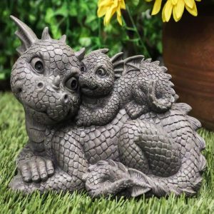 Ebros Piggyback Mother And Baby Dragon Family Faux Stone Resin Statue 10"L