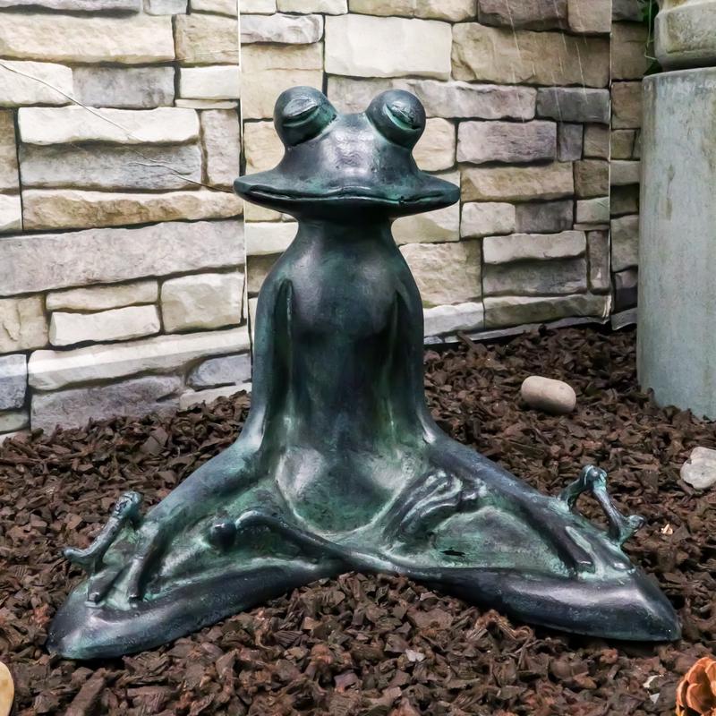 Ebros Verdi Aluminum Meditating Yoga Frog Garden Statue 11.5"H Inner Peace