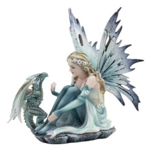 Ebros Winter Fairy With Bossy Baby Dragon Statue 7.25"Tall Mythical Fae Magic