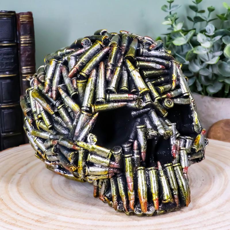 Ebros World War Bullet Shell Casings Skull Statue 6.5'L Skulls Figurine