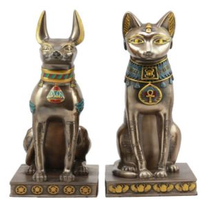 Egyptian Goddess Bastet And God Anubis Sitting On Pedestal Statue Set Of 2