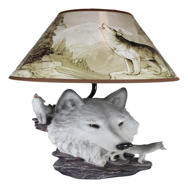 Gray Wolf Table Lamp Decor Wildlife Full Moon Howling Timber Wolf Pack