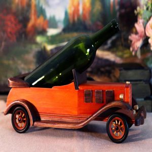 Hand Made Wood Retro Antique Style Orange Convertible Car Wine Holder Figurine