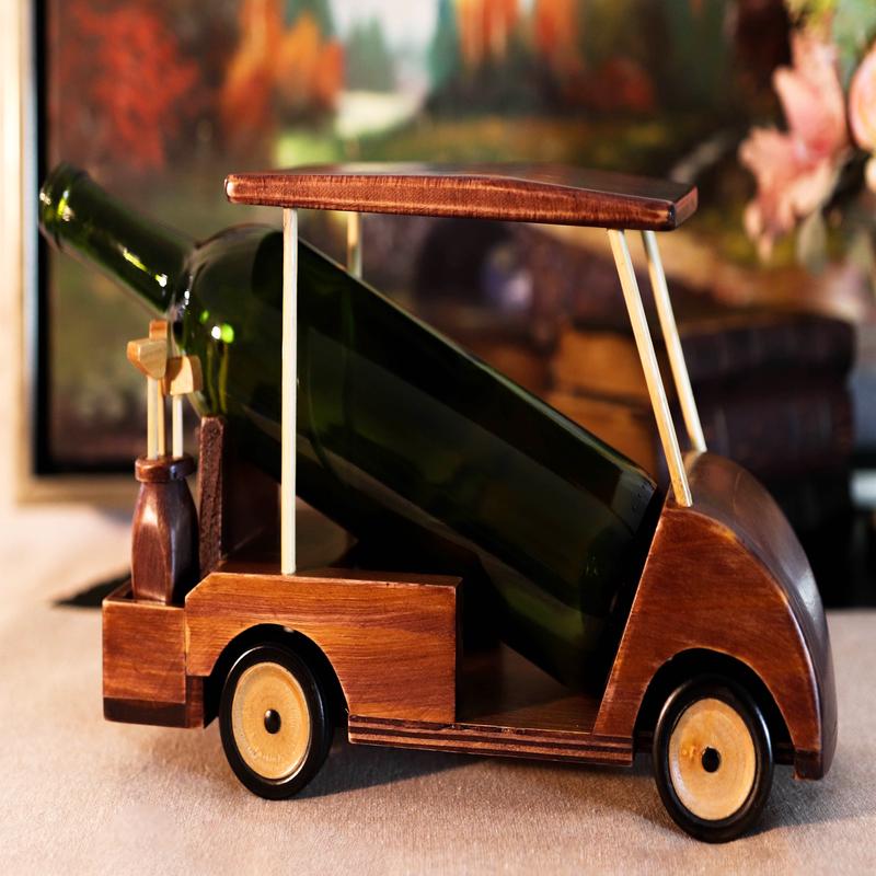 Hand Made Wood Retro Classic Style Golf Cart Pit Car Wine Holder Figurine Decor