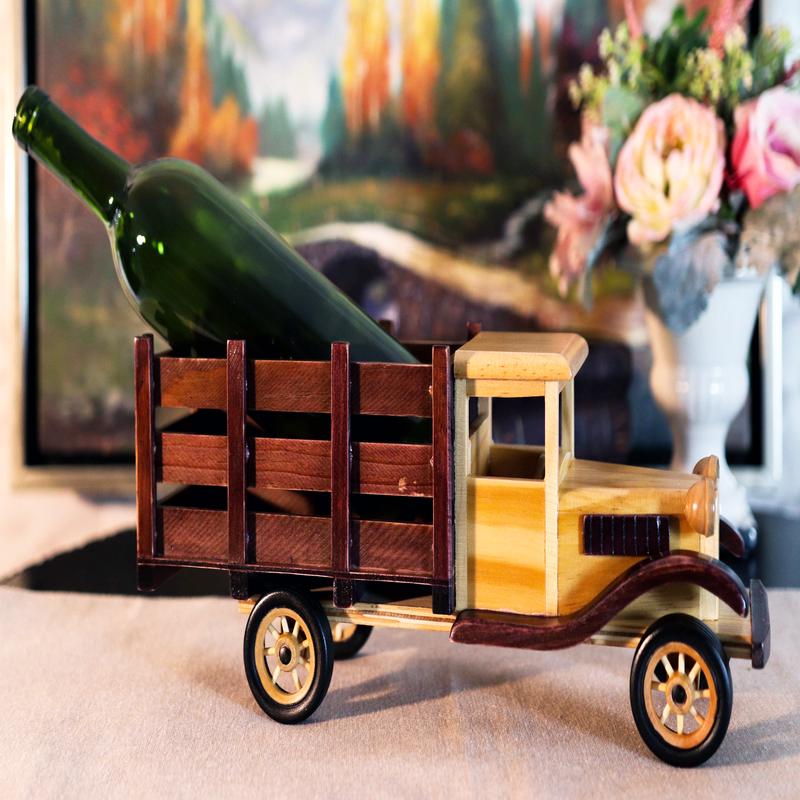 Hand Made Wood Retro Classic Style Model TT Pick Up Truck Wine Holder Figurine