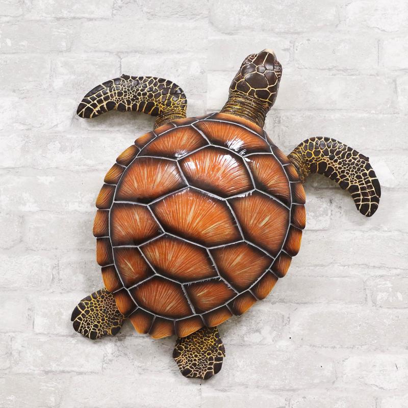 Large 18"W Coastal Marine Brown Giant Sea Turtle Swimming 3D Wall Plaque Decor